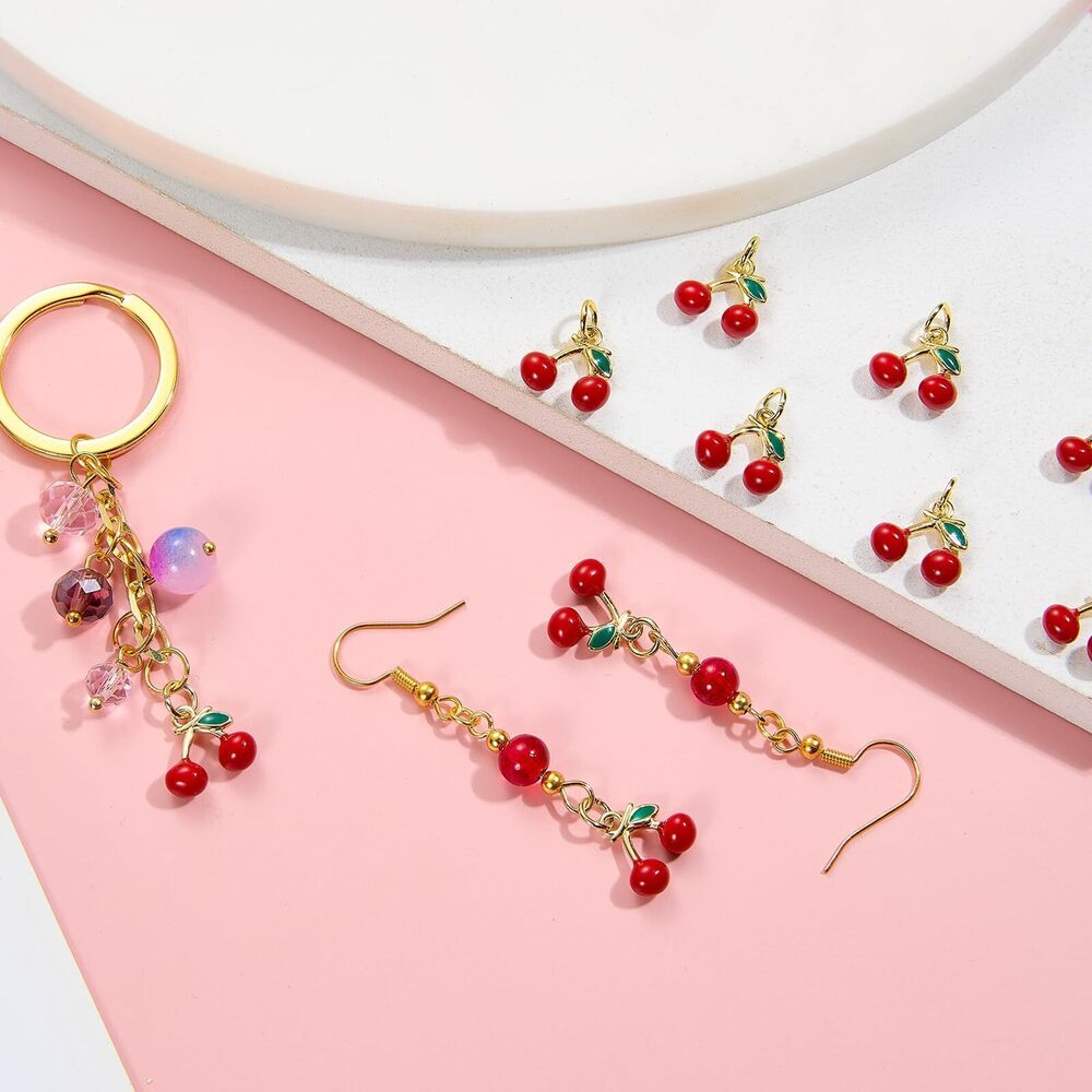 8141 10 Pcs Cherry Charms for Jewelry Making Bulk Red Cute Enamel Charms - Picture 4 of 7